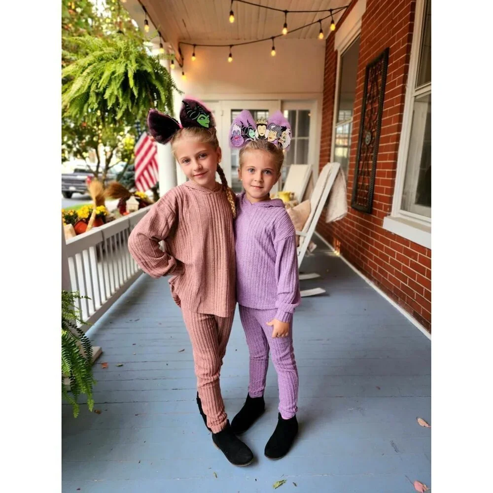 Girl's Sweaters Set 2 Piece Outfits Rib-Knit Sweatsuits Cute Pullover Sweatshirt